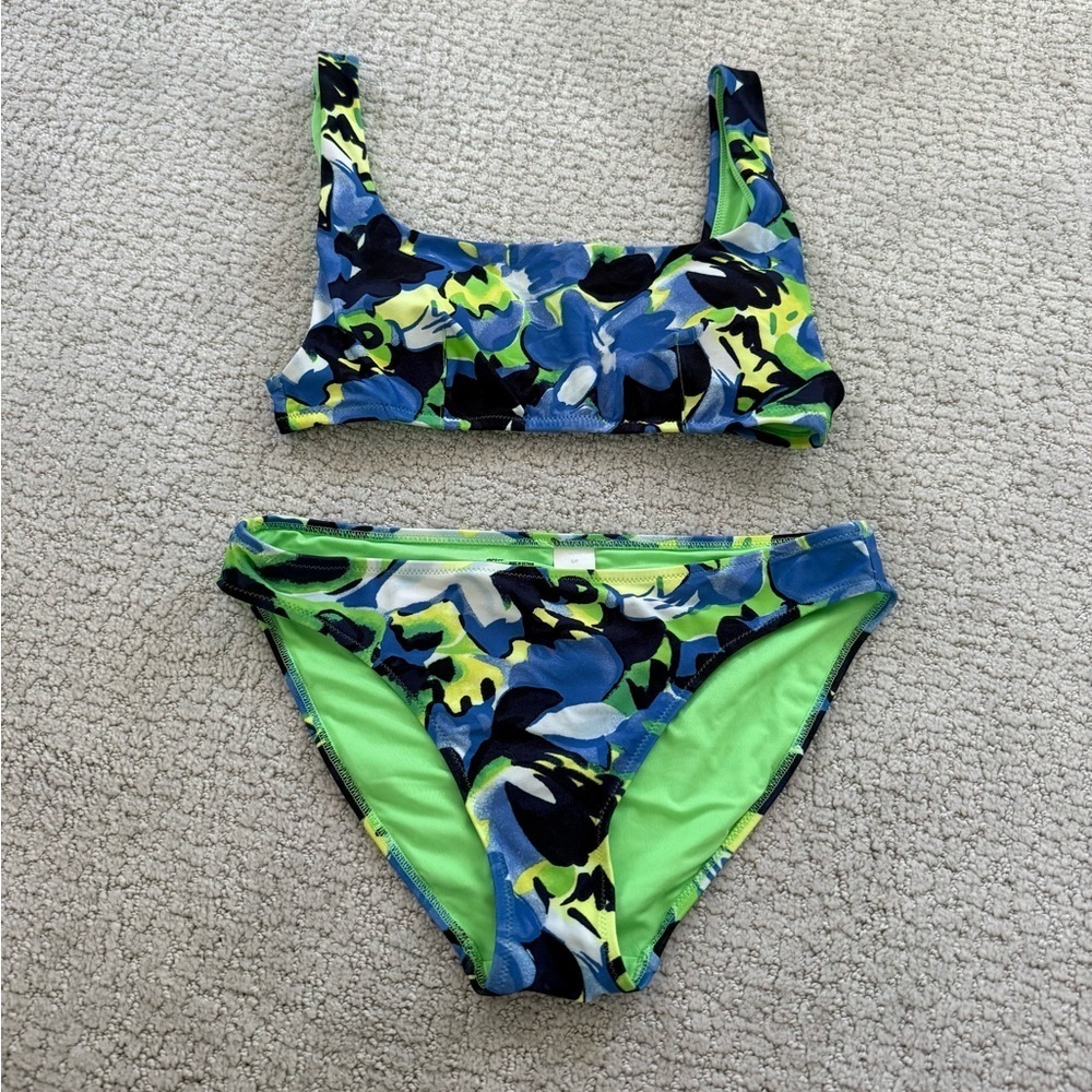 AERIE Bikini Set Top & Bottoms Size S/M Two Piece Bathing Suit Swim Tropical